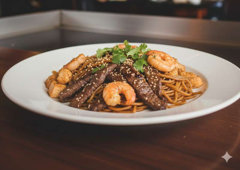 SPECIAL NOODLES CHICKEN, STEAK & SHRIMP